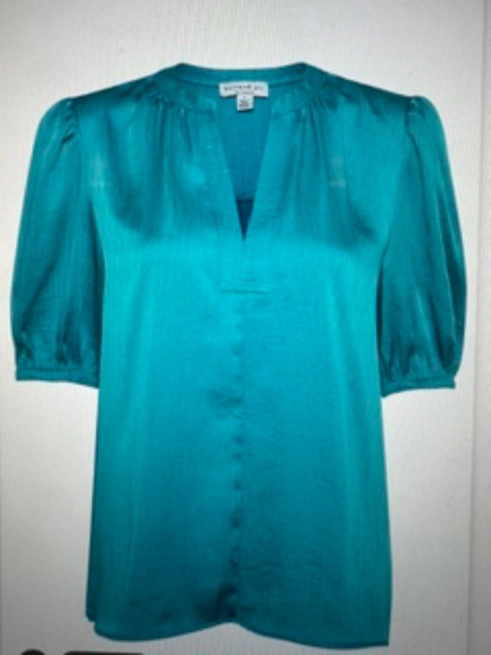 NEW W/ TAGS! Current Air Split Neck Short Sleeve Blouse, Turquoise/Aqua, M, $58